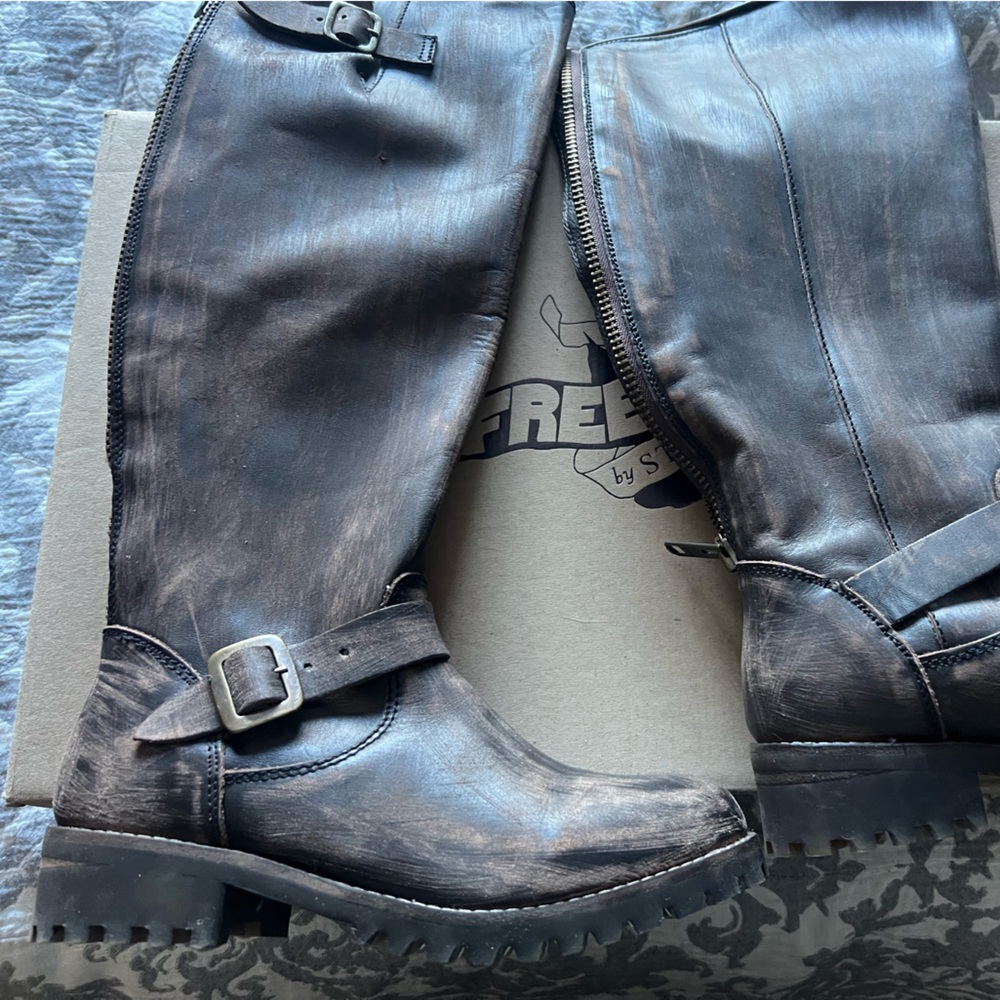 Freebird ladies boots.  Worn once.  Black/brown with rear zip and ankle buckle